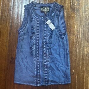 Anthropologie Blue Lace Trim Tank Top